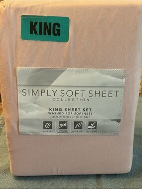 Belk’s Simply Soft Sheet Collection King Sheet Set - Light Pink NEW Retail $89